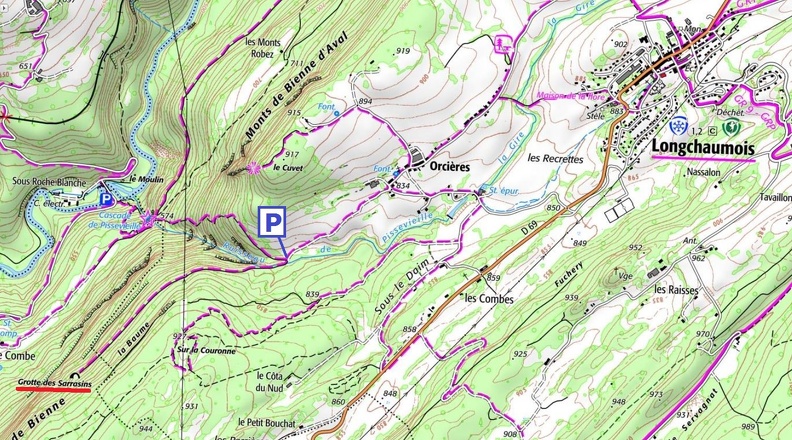 localisation Grotte des Sarrazins, vers Longchaumois.JPG