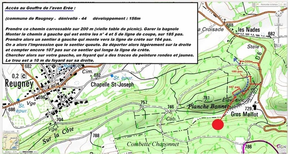 Plan d'accès Gouffre Avenérée, Reugney
